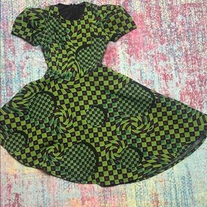 Asymmetrical Green and Black Dress